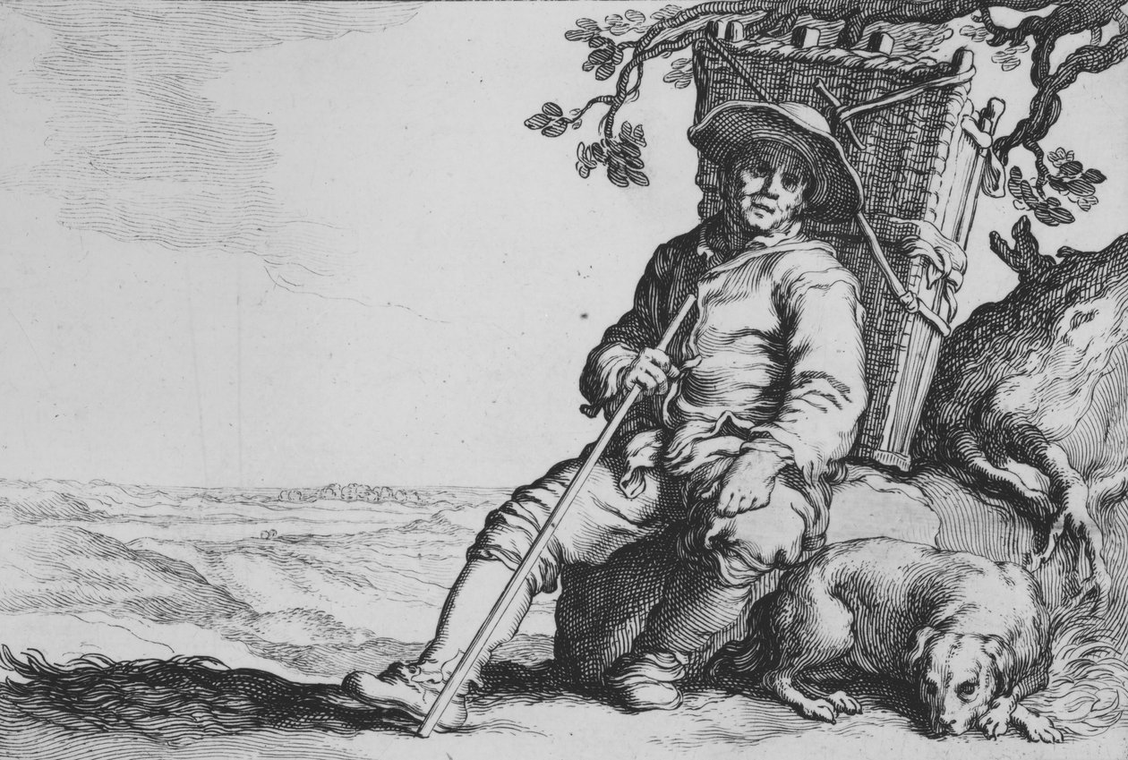 Reiziger met hond, uit de serie Zestien Boerenonderwerpen door Cornelis Bloemaert