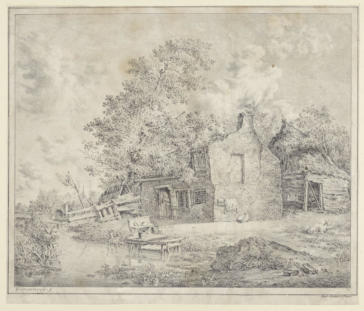 Boerderij aan het water door Cornelis Borsteegh
