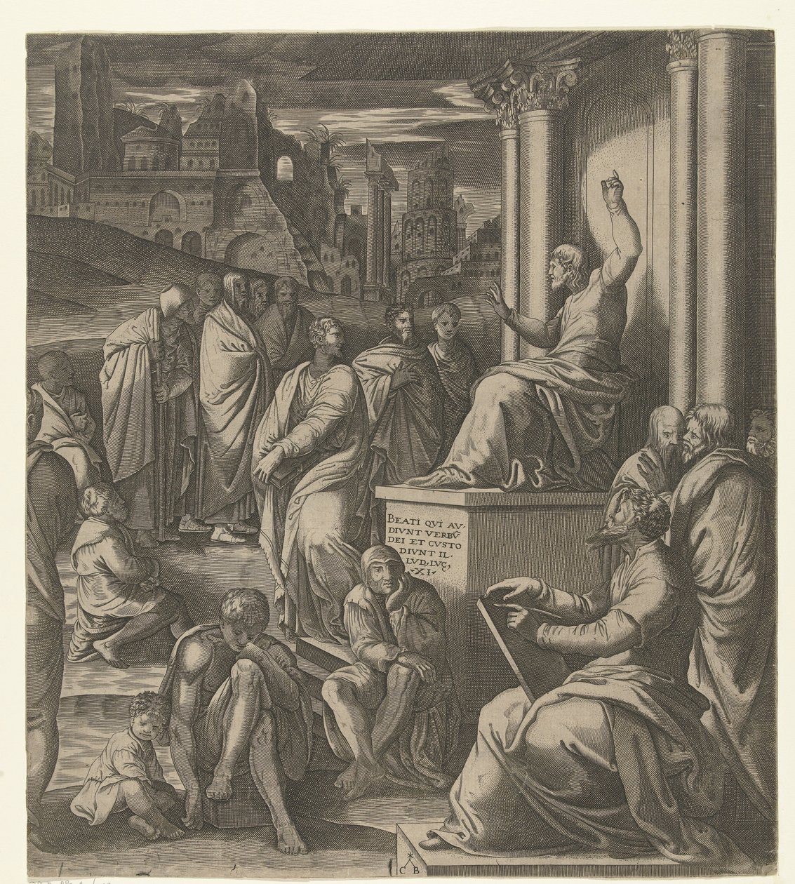 Christus preekt voor het volk door Cornelis Bos (possibly)
