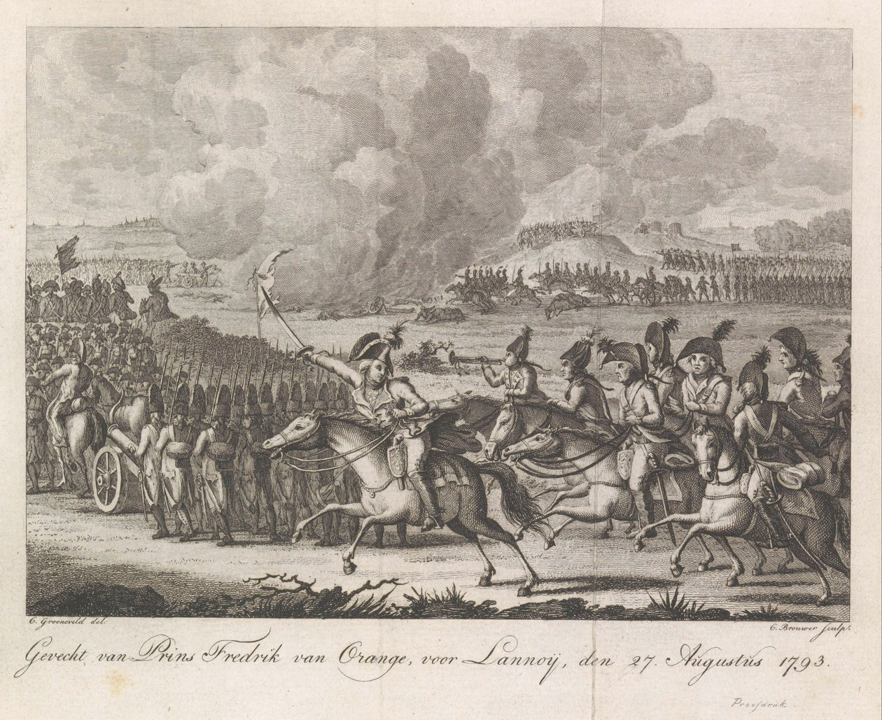 Prins Willem George Frederik in de slag bij Lannoy, 1793 door Cornelis Brouwer