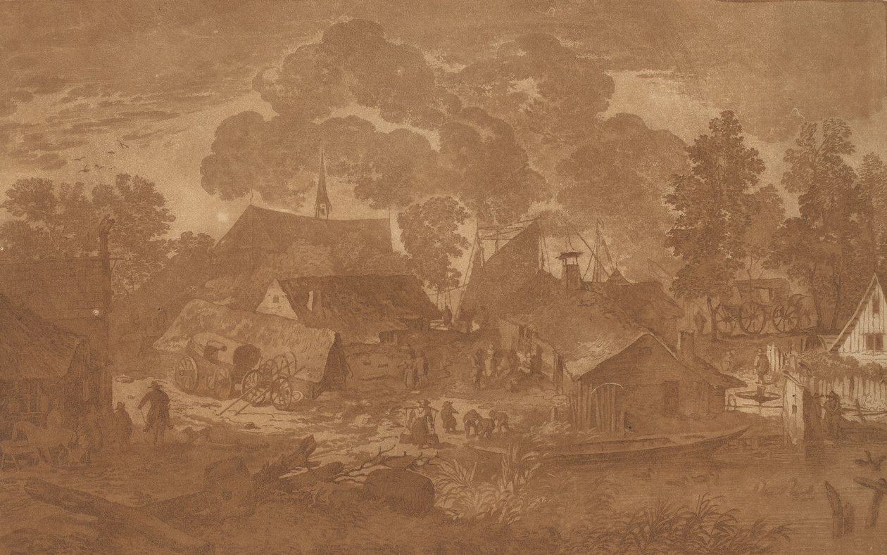 Dorp met Vijver, c. 1782 door Cornelis Brouwer