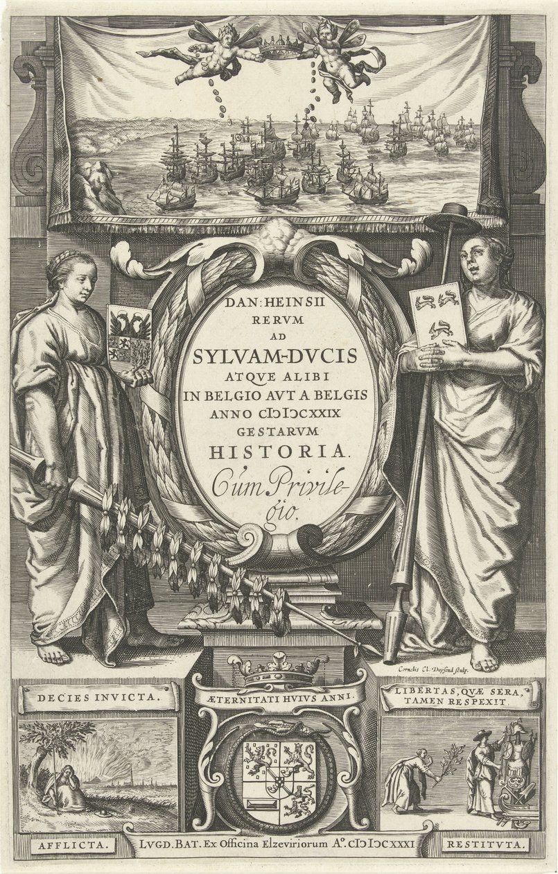 Titelpagina voor: D. Heinsius, Rervm ad Sylvam-Dvcis atqve alibi in Belgio avt a Belgis anno M DCXXIX gestarvm historia. 1631 door Cornelis Claesz. Duysend