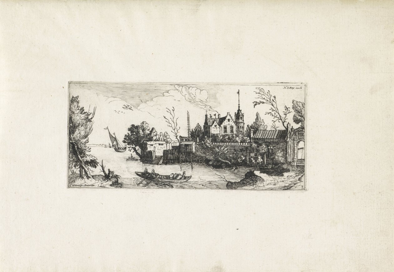 Rivierlandschap met een roeiboot door Cornelis Claesz van Wieringen (possibly)