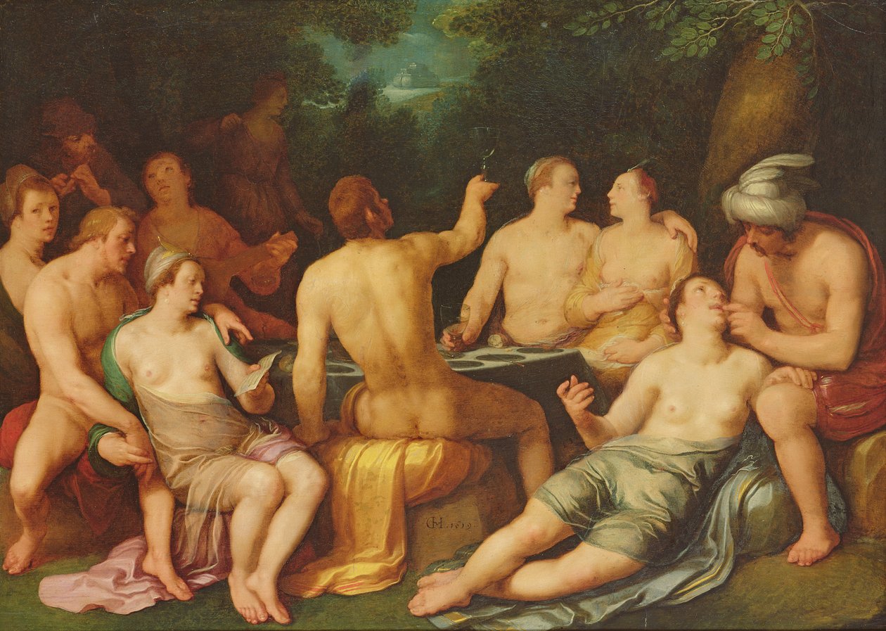 De corruptie van de wereld voor de zondvloed, 1619 door Cornelis Cornelisz van Haarlem