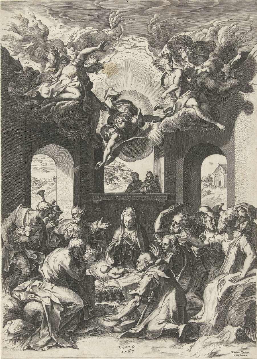Aanbidding door de herders door Cornelis Cort