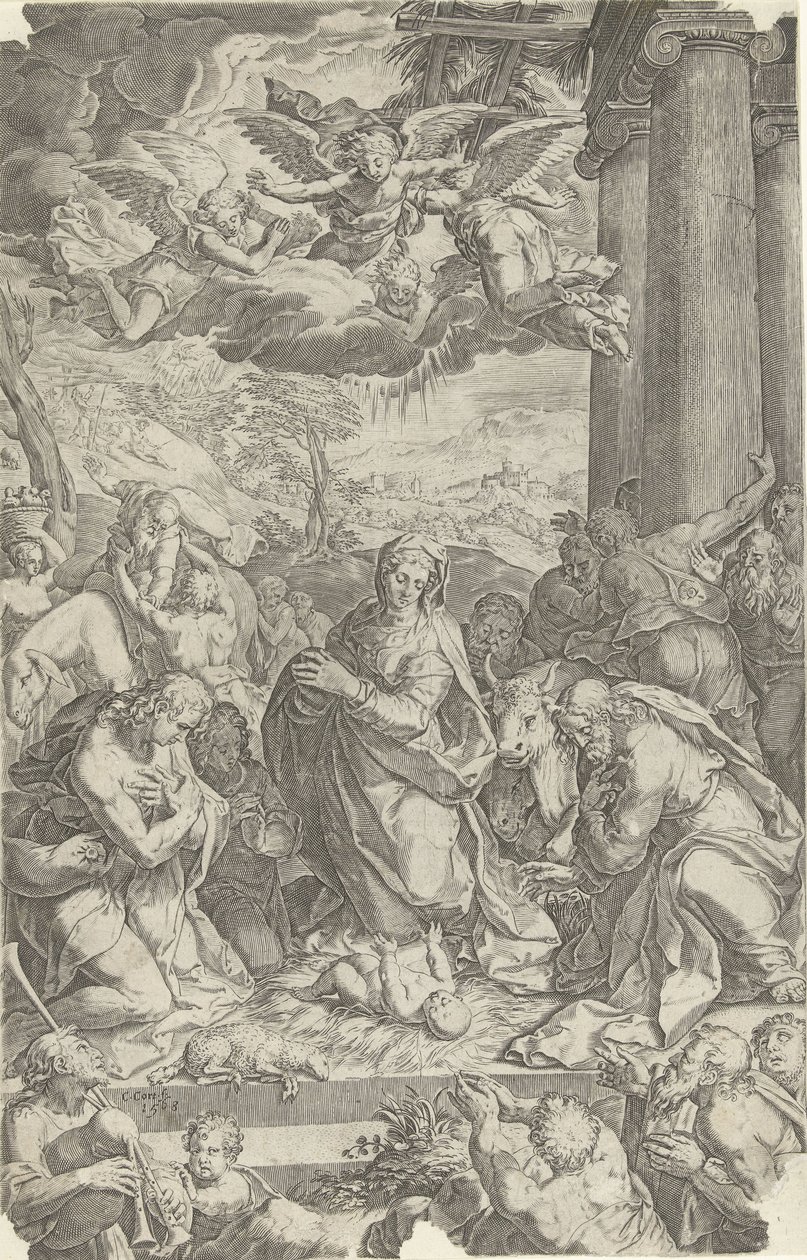 Aanbidding door de herders door Cornelis Cort