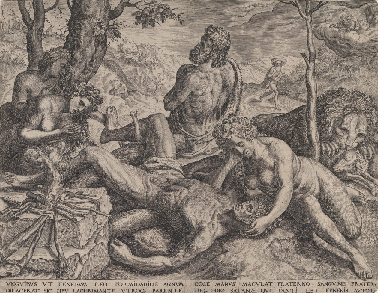 Adam en Eva Treuren om de Dood van Abel, 1564 door Cornelis Cort