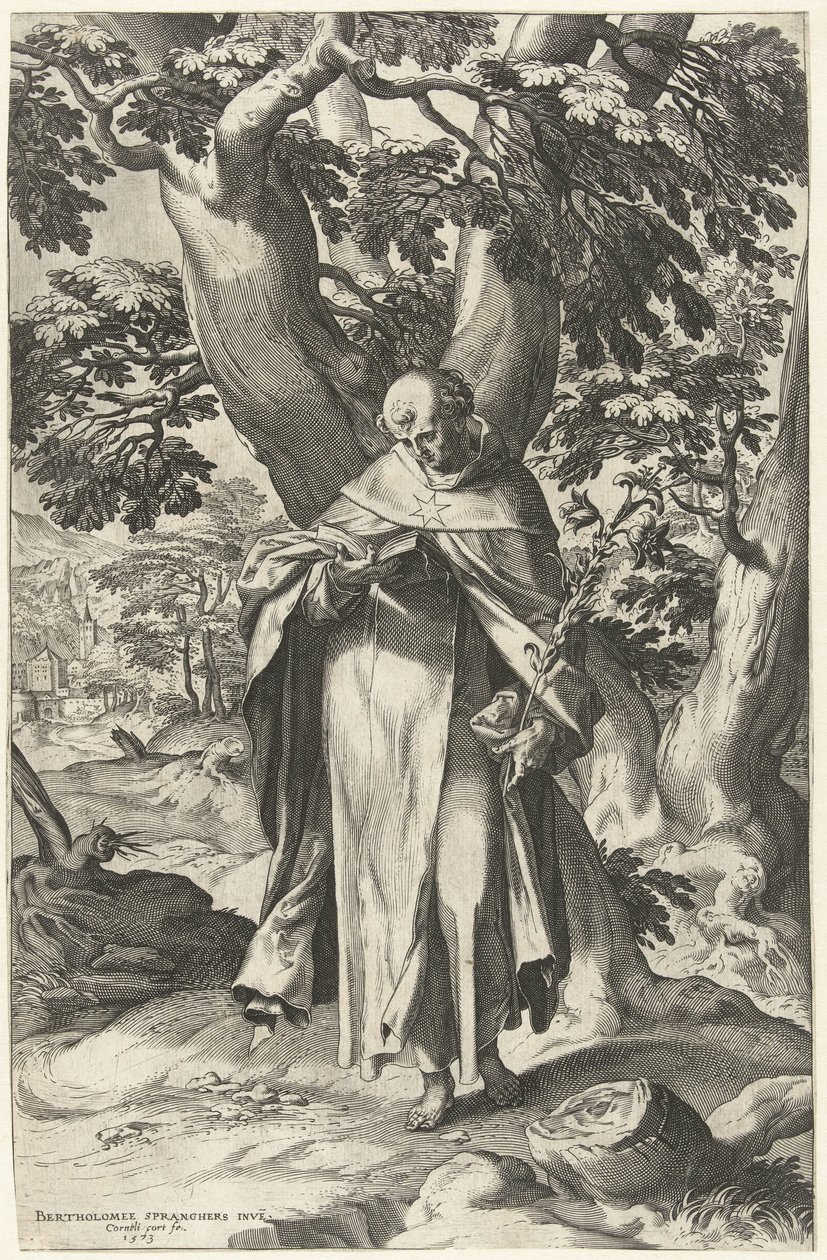 De H. Dominicus, lezend in een boek door Cornelis Cort