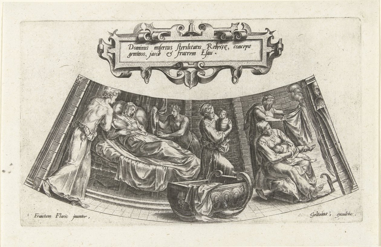 De geboorte van Jakob en Esau door Cornelis Cort