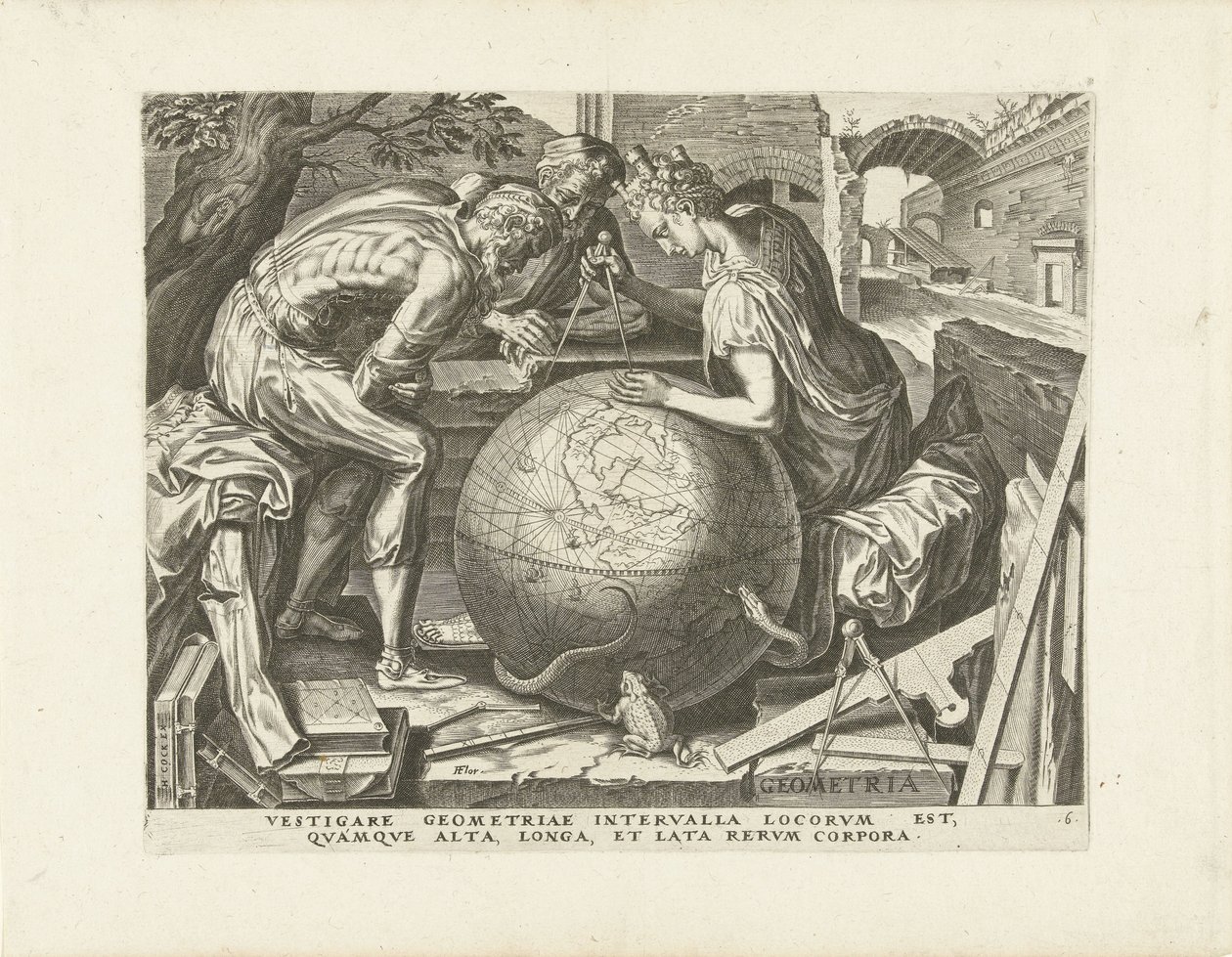 Geometria (De zeven vrije kunsten) door Cornelis Cort