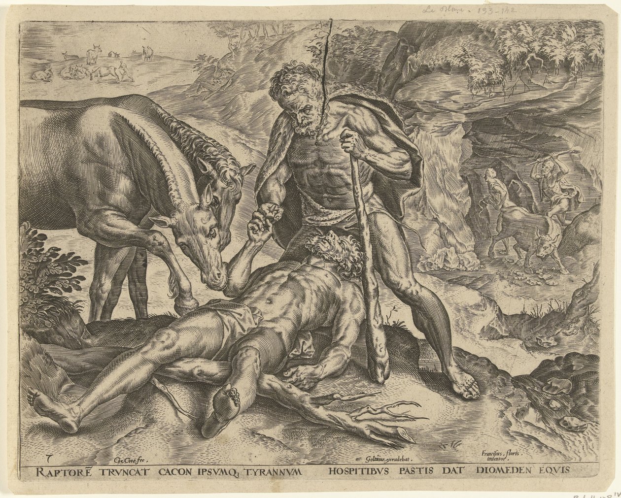 Hercules voert Diomedes aan zijn paarden door Cornelis Cort