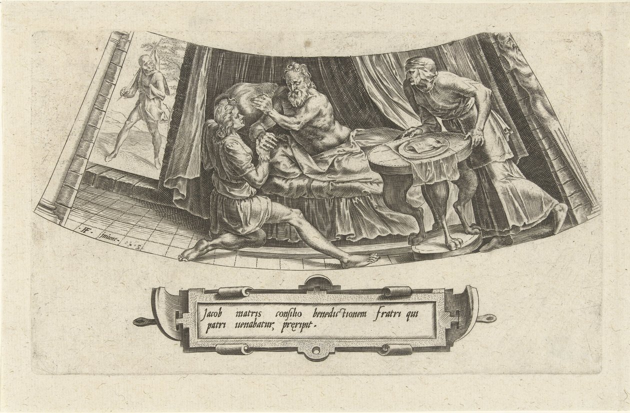 Jakob krijgt de vaderlijke zegen van Isaak door Cornelis Cort