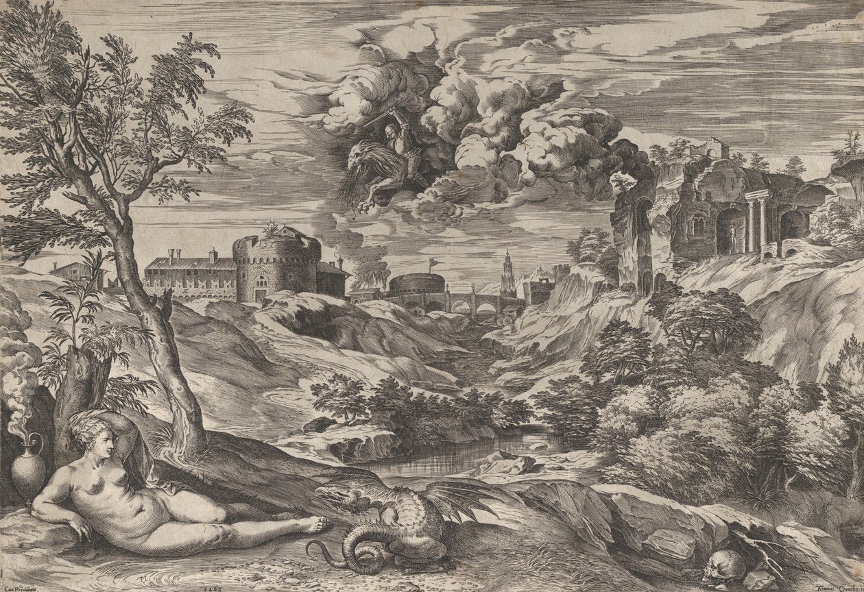 Ruggiero Redt Angelica, 1565 door Cornelis Cort