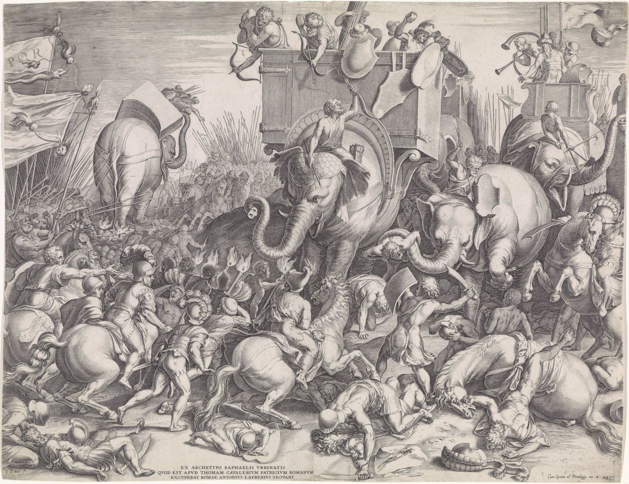 Slag bij Zama tussen Scipio en Hannibal door Cornelis Cort