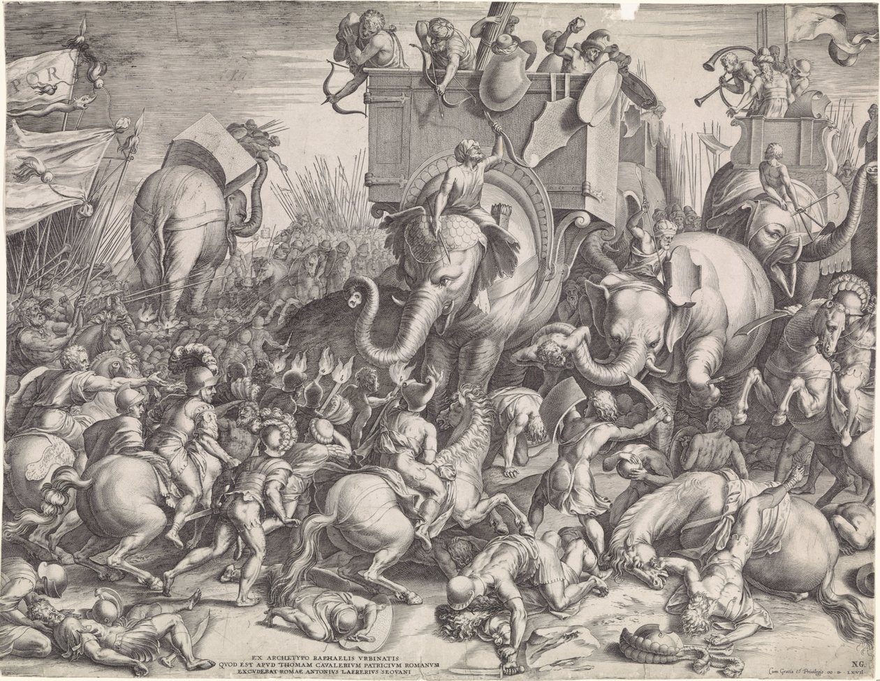 Slag bij Zama tussen Scipio en Hannibal door Cornelis Cort