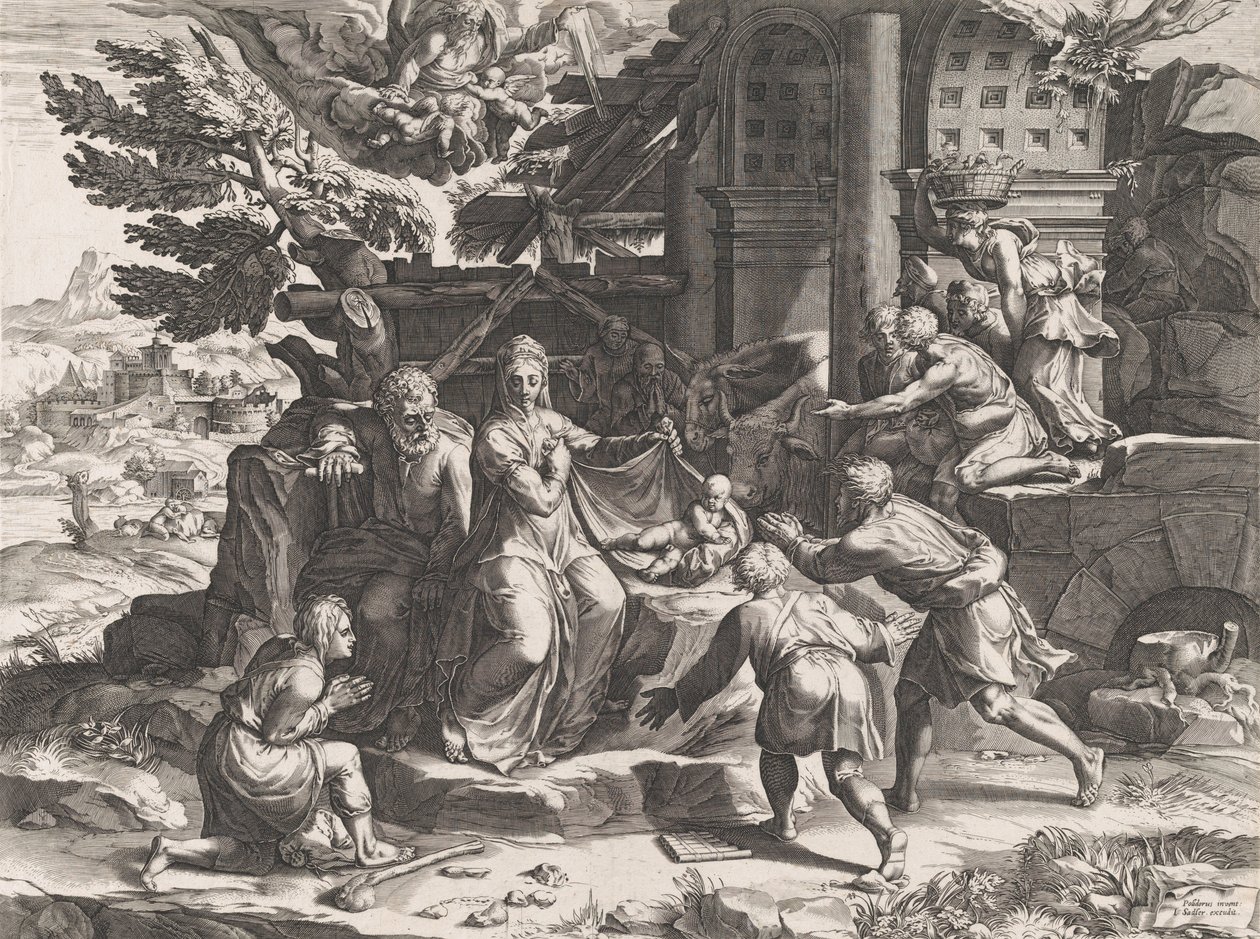 De aanbidding van de herders, 1569 door Cornelis Cort
