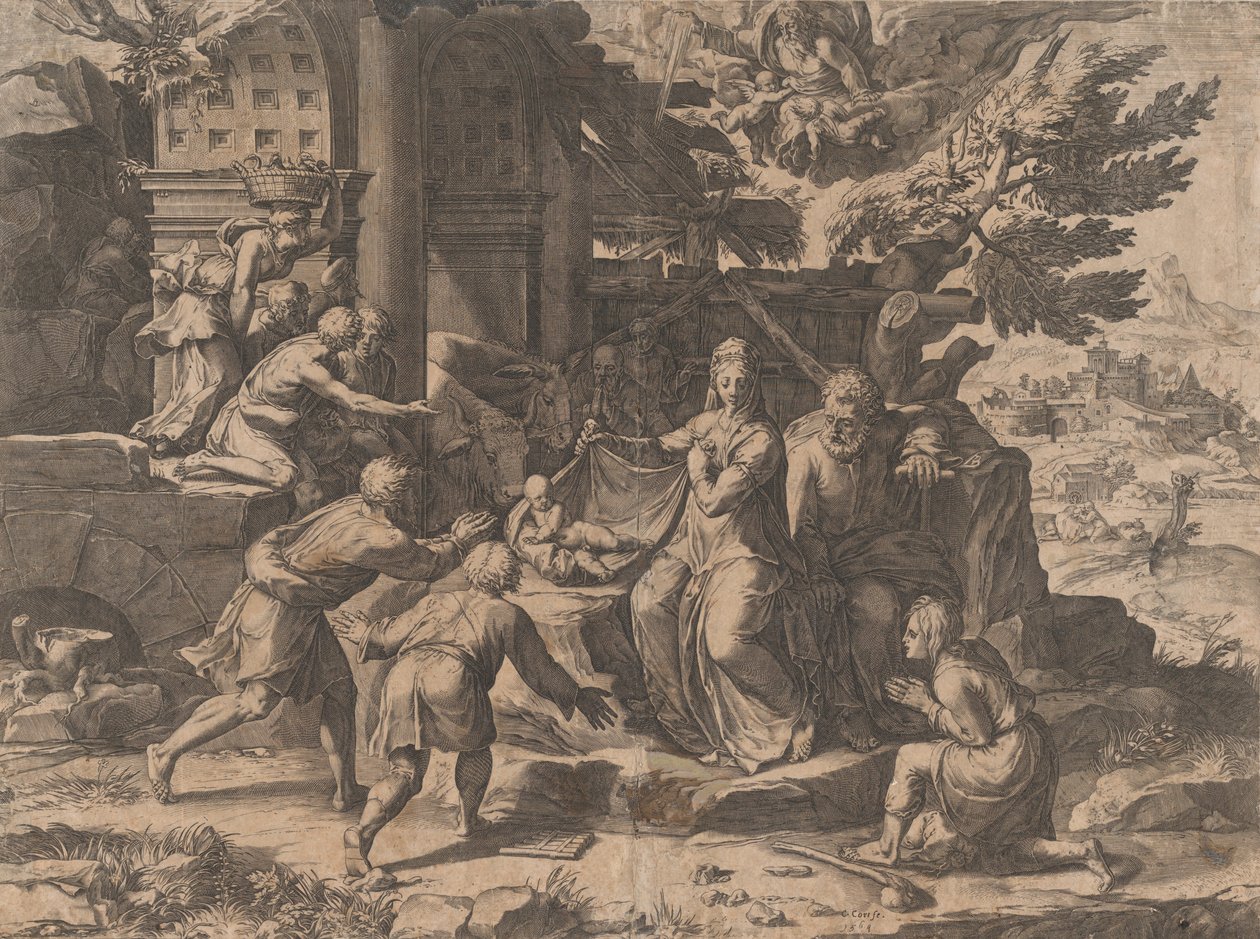 De aanbidding van de herders, 1569 door Cornelis Cort
