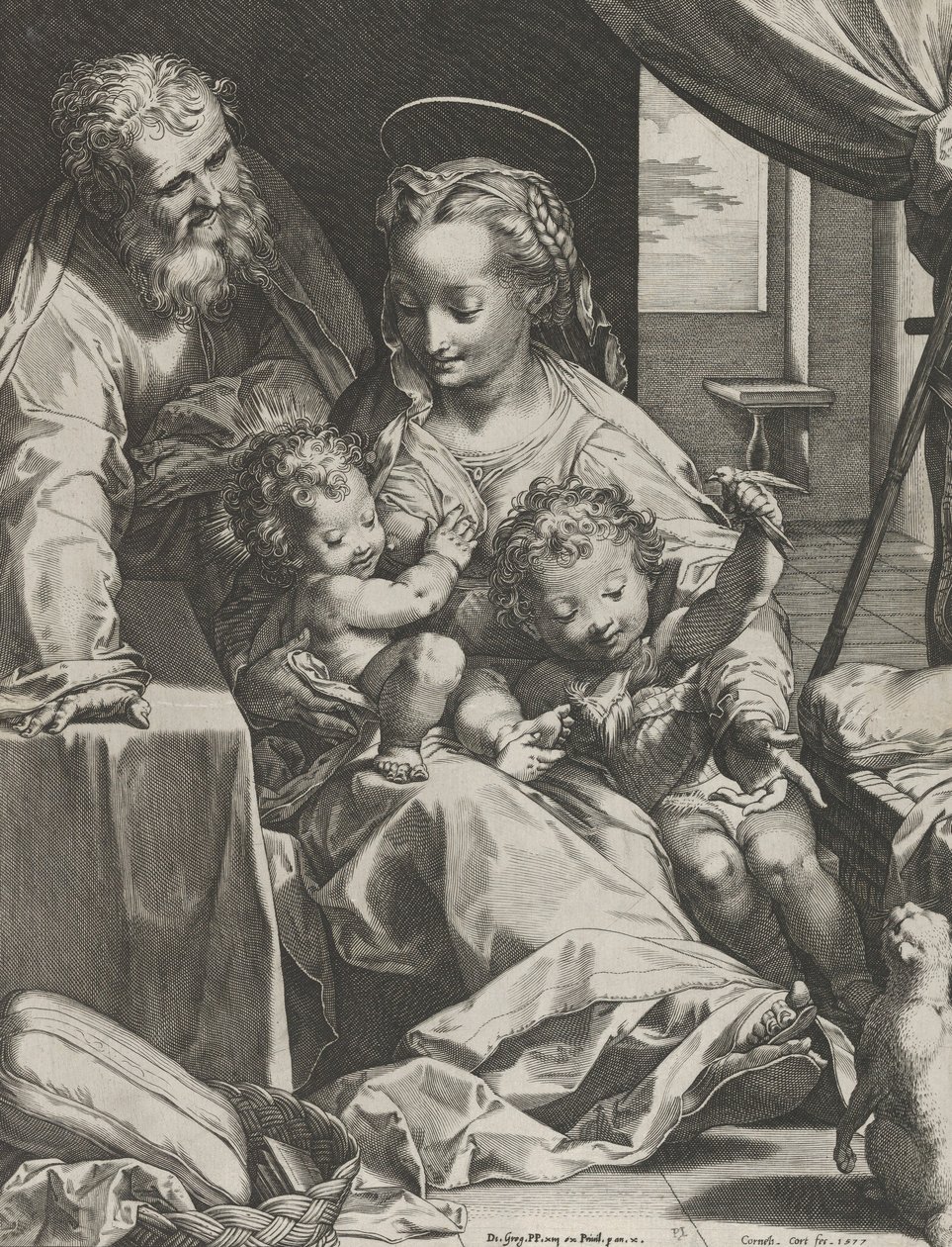 De Heilige Familie, 1577 door Cornelis Cort