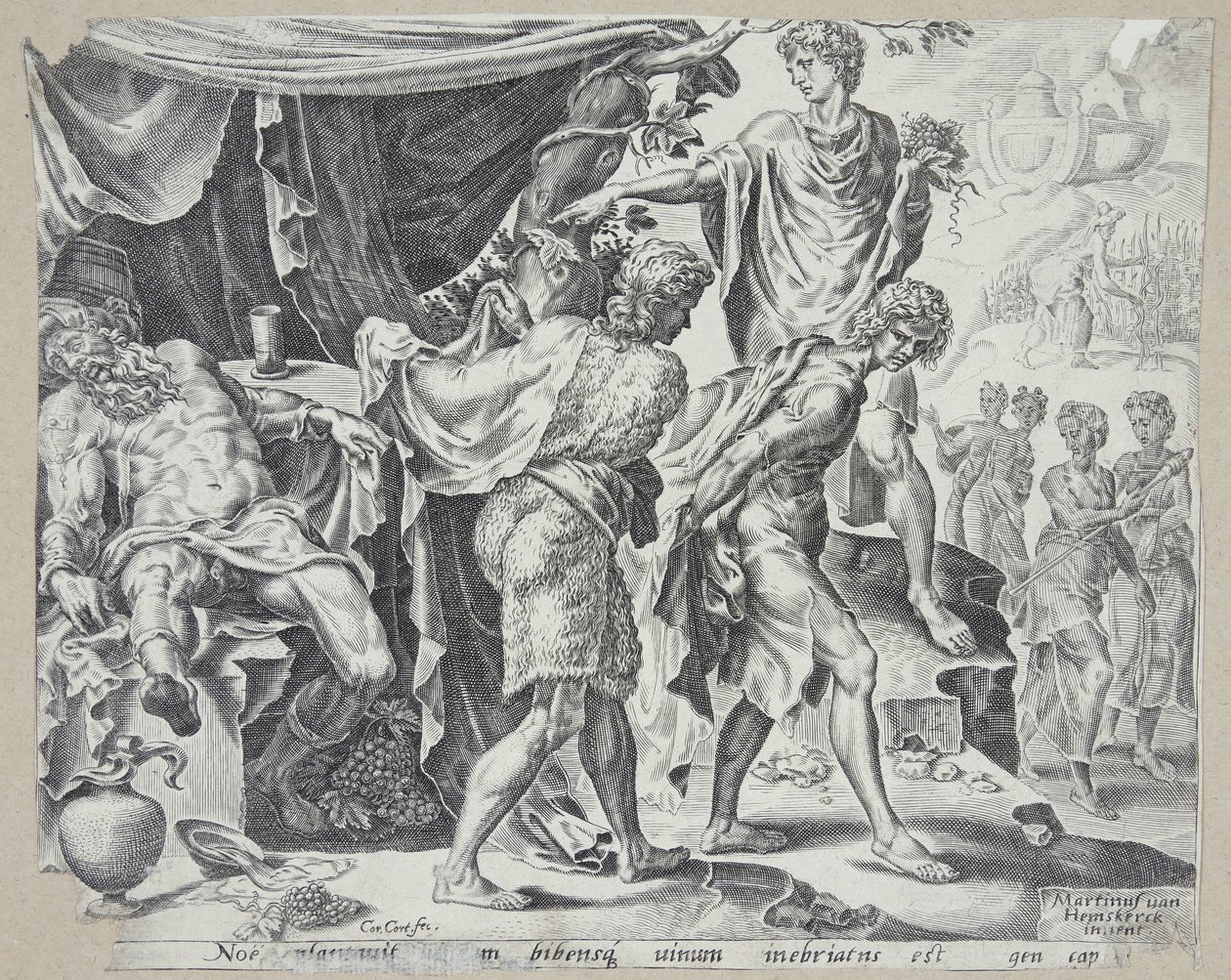 De bespotting van Noach door Cornelis Cort