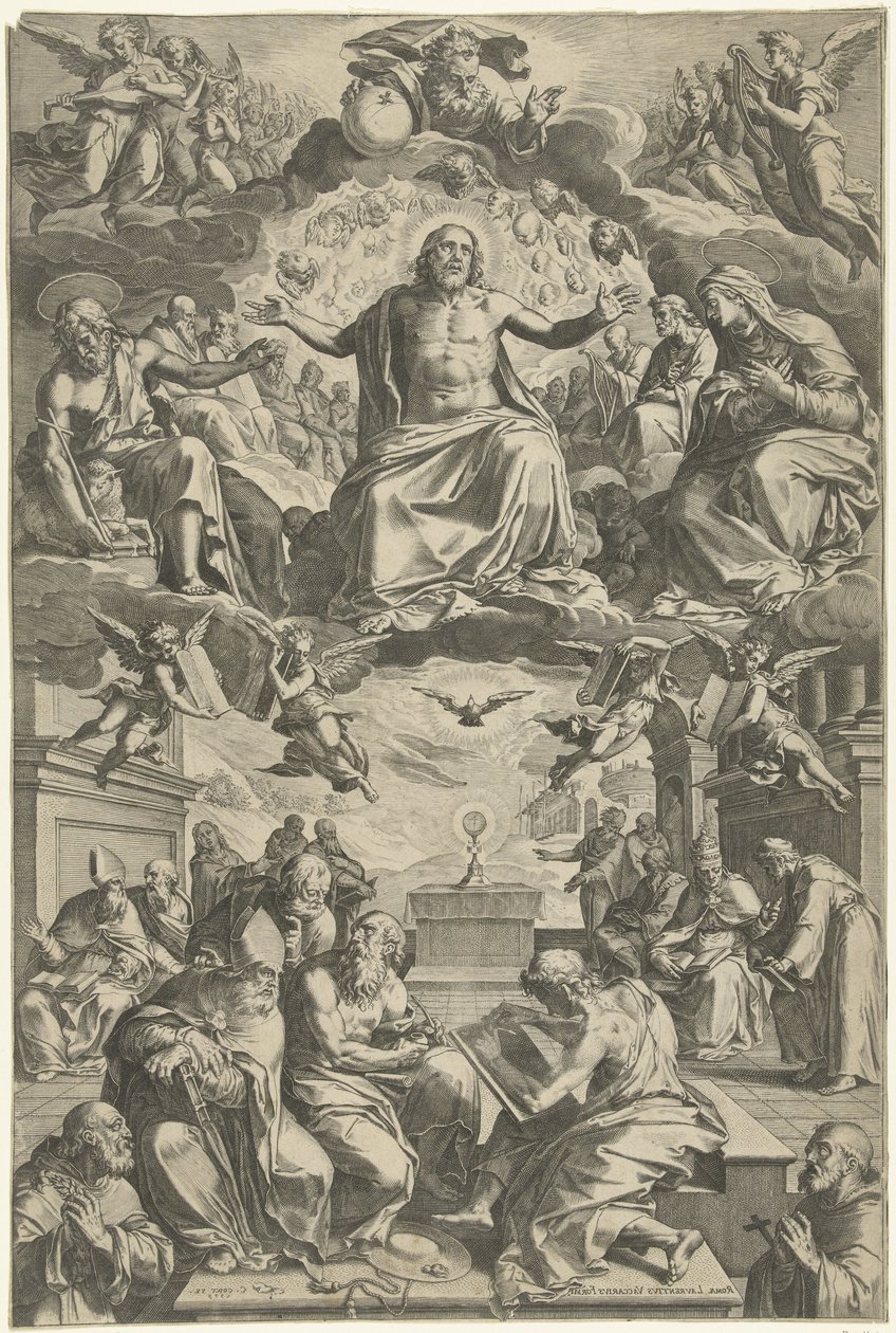 Twist tussen de kerkvaders over het heilig sacrament door Cornelis Cort