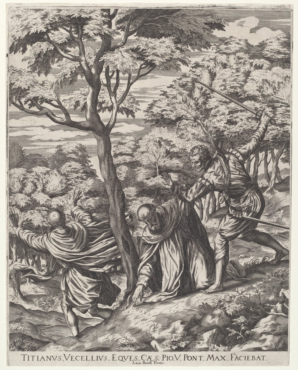 De Moord op Sint Petrus Martyr door Cornelis Cort, after Titian