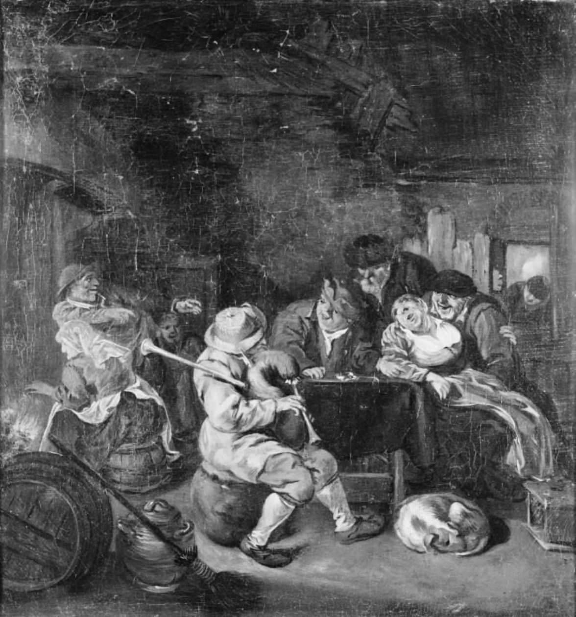 Doedelzakspeler in een herberg door Cornelis Dusart