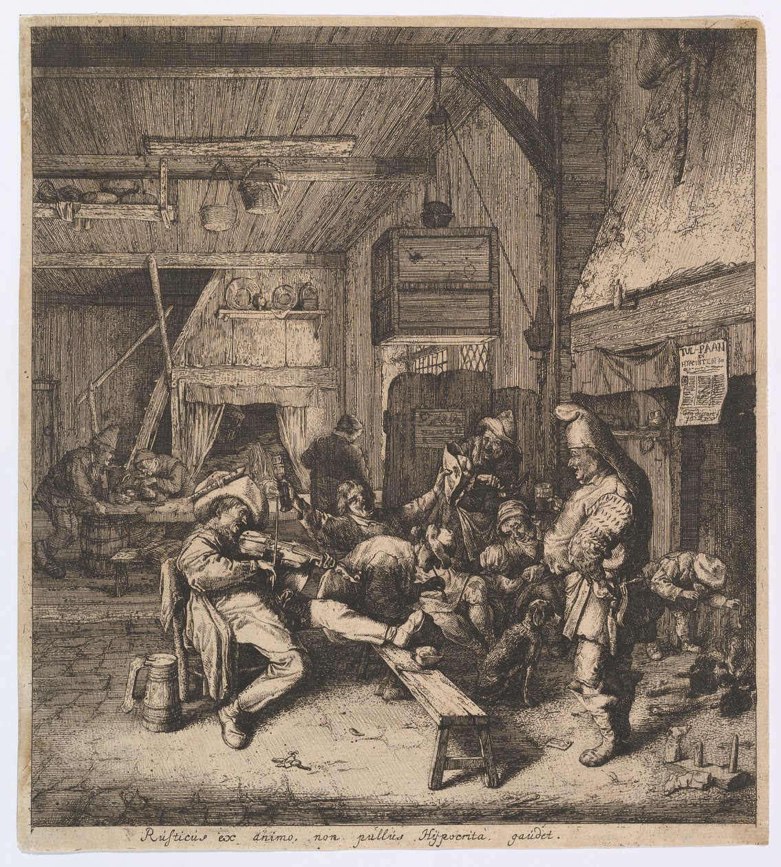 De violist zittend in de herberg, 1685 door Cornelis Dusart