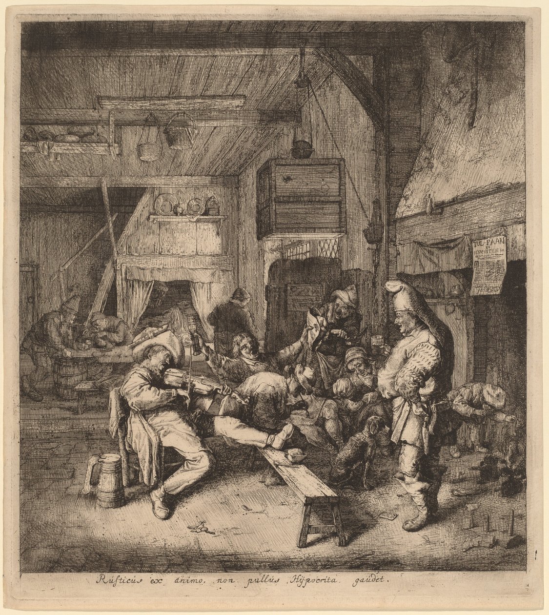 Violenspeler zittend in een taverne door Cornelis Dusart