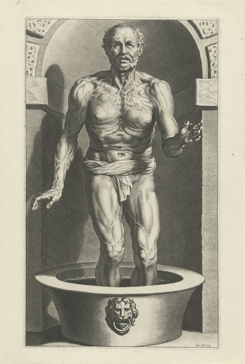 Seneca staand, met zijn voeten in bad door Cornelis Galle (I)