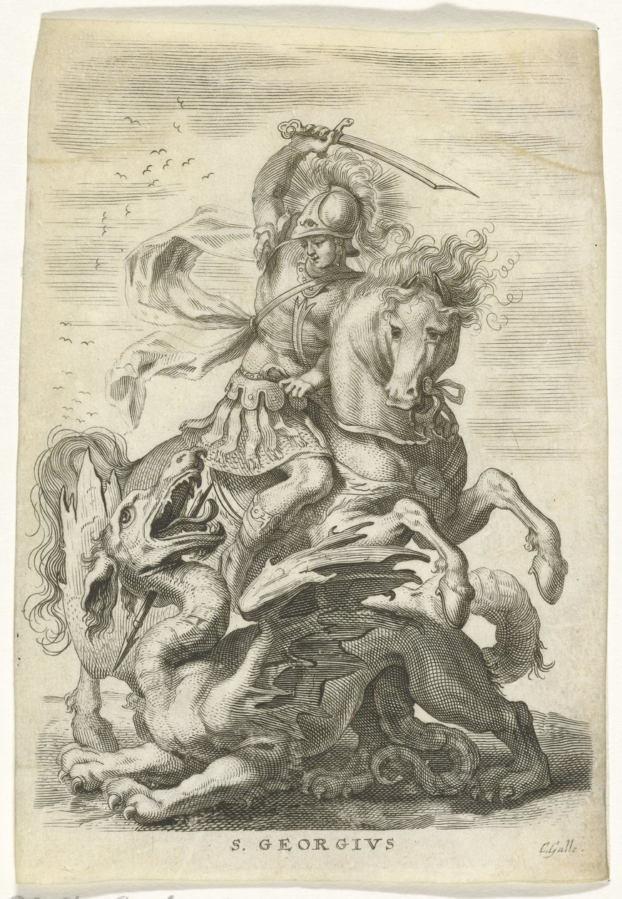 H. Joris vecht tegen de draak door Cornelis Galle (II)