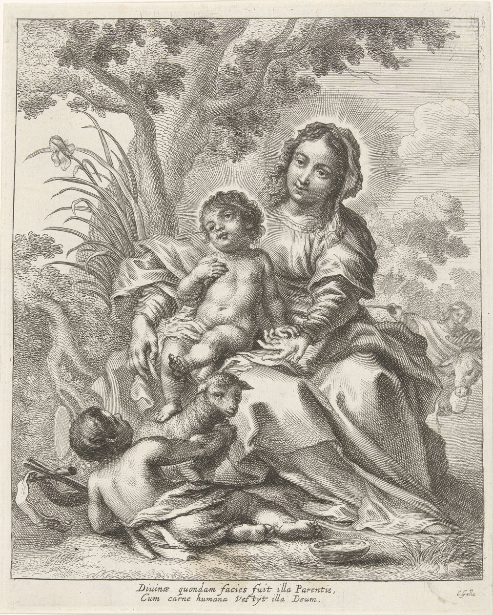 Heilige Familie met Johannes de Doper als kind door Cornelis Galle (II)