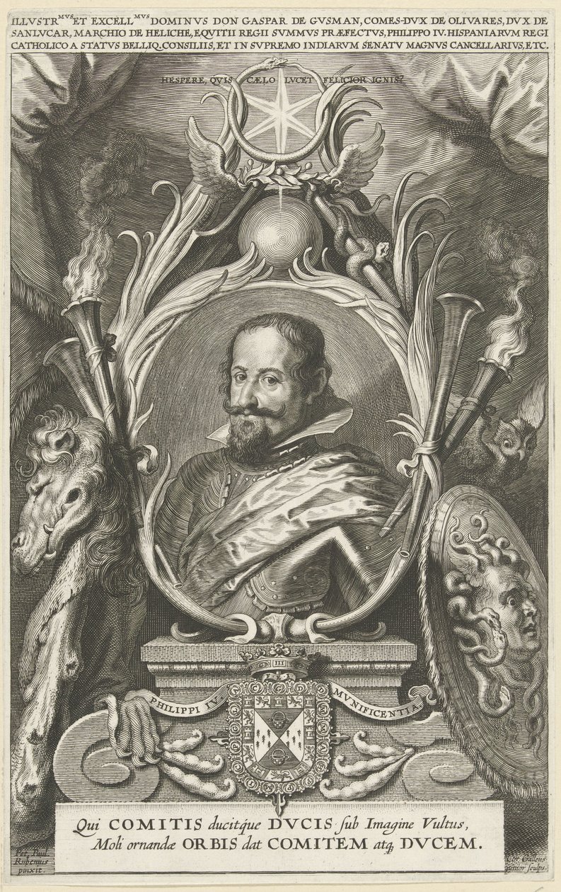 Portret van Gaspar de Guzmán, graaf van Olivares, hertog van St. Lucar door Cornelis Galle (II)