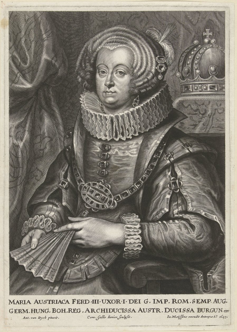 Portret van Maria Anna van Oostenrijk, vrouw van keizer Ferdinand III door Cornelis Galle (II)