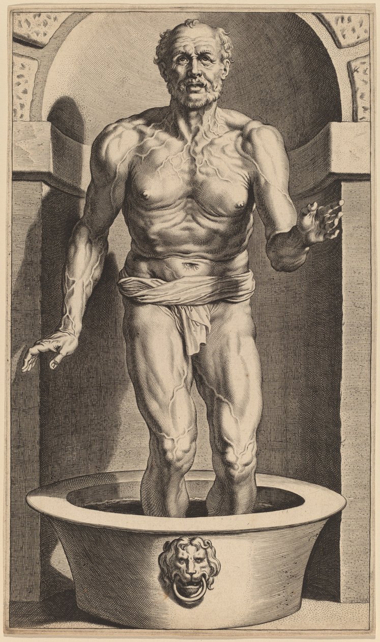 Seneca staande in het bad door Cornelis Galle I after Sir Peter Paul Rubens