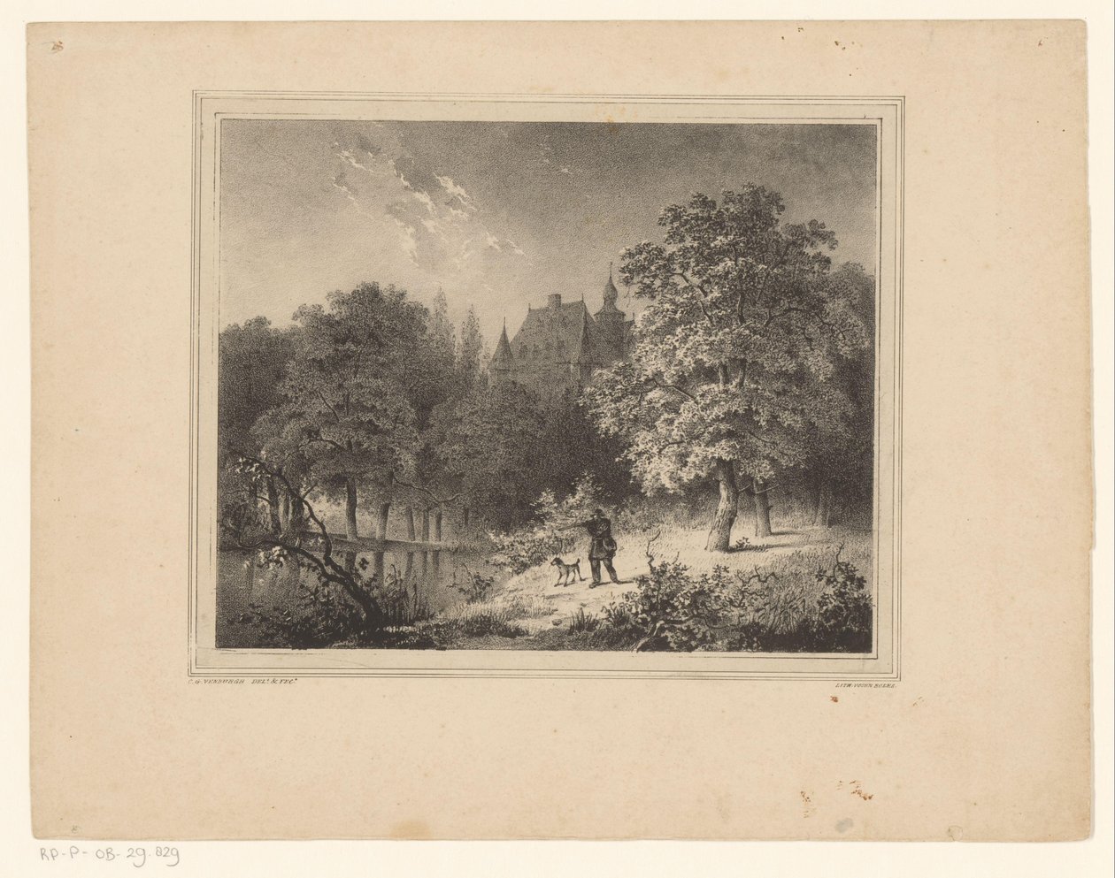 Jager in een bos door Cornelis Gerrit Verburgh