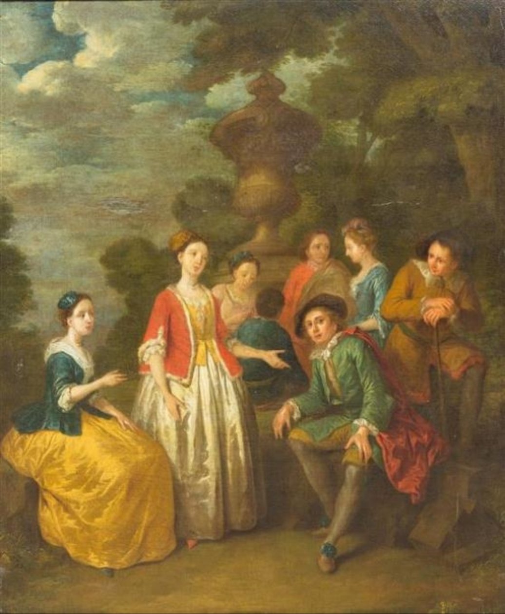 Zittende heer met anderen bij een zuil door Cornelis Joseph d