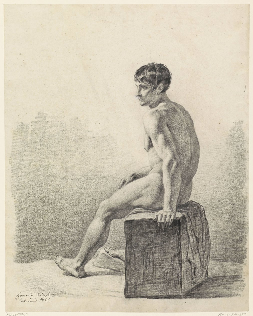 Zittend mannelijk naakt door Cornelis Kruseman
