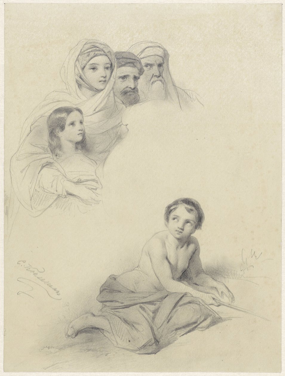 Studies van kinderen en enkele volwassenen door Cornelis Kruseman