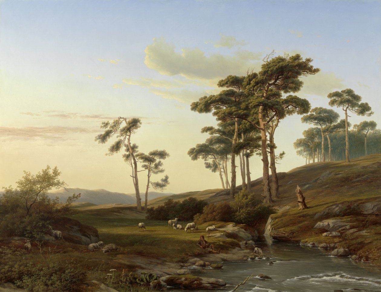 Avondstemming met herder door Cornelis Lieste (signed by artist)