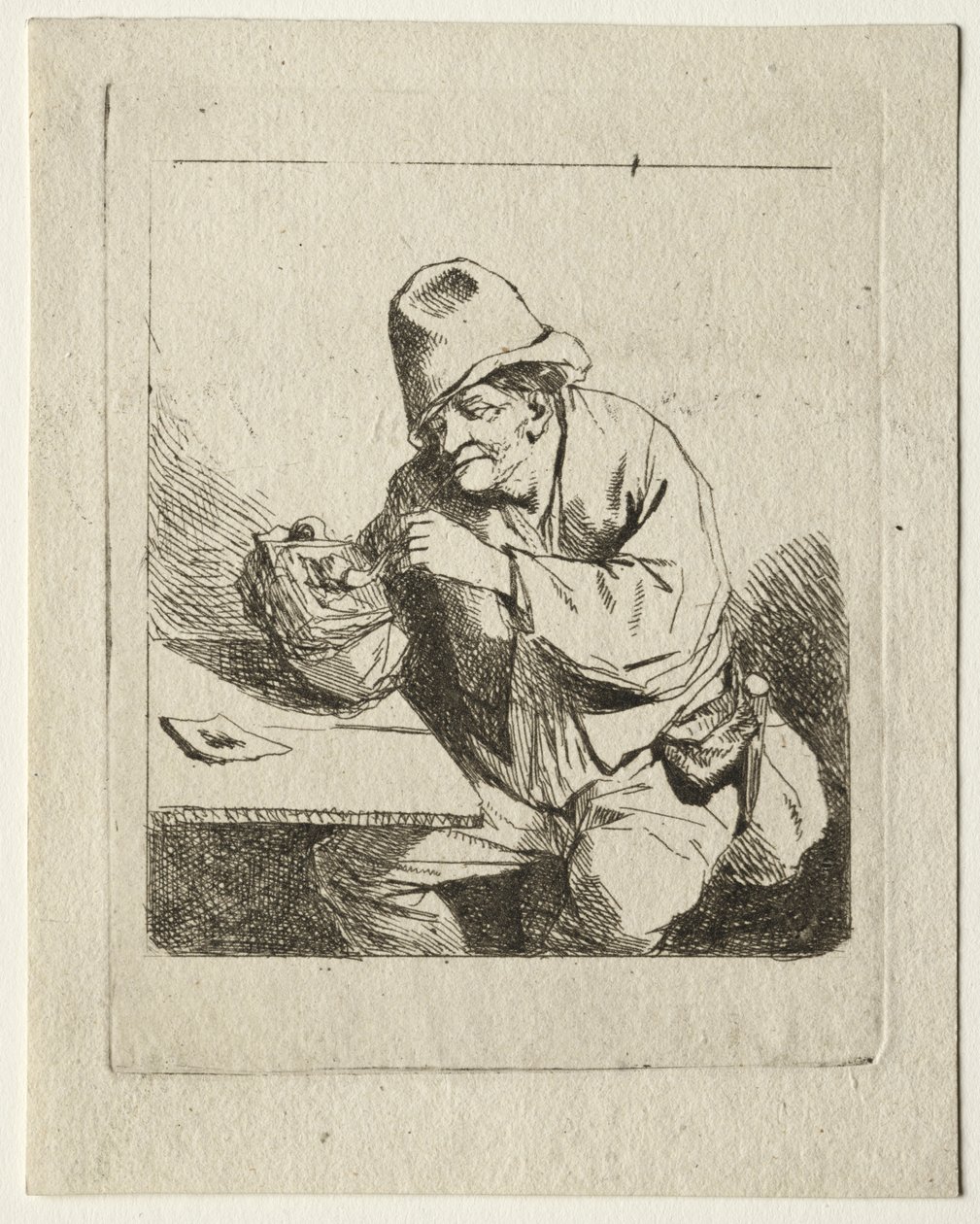 Boer die zijn pijp aansteekt door Cornelis Pietersz Bega