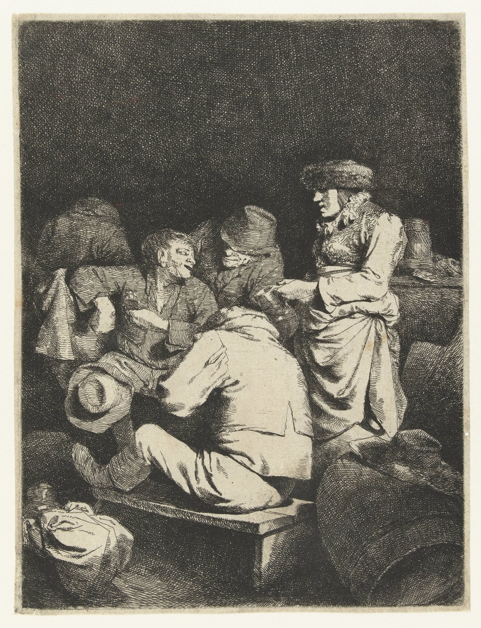 Waardin en gezelschap in herberg door Cornelis Pietersz. Bega