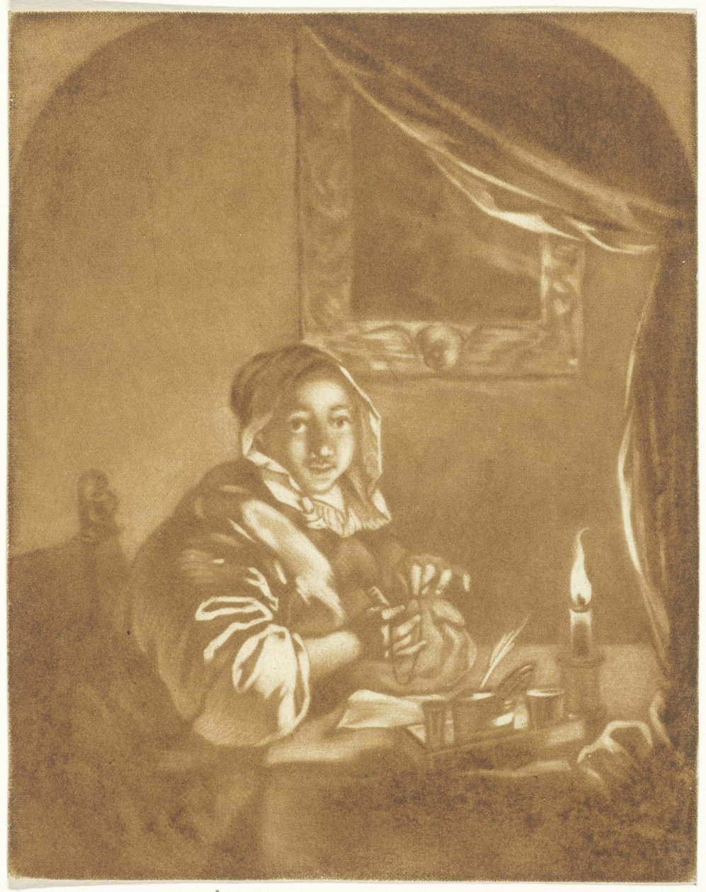 Dame bij kaarslicht door Cornelis Ploos van Amstel (signed by artist)