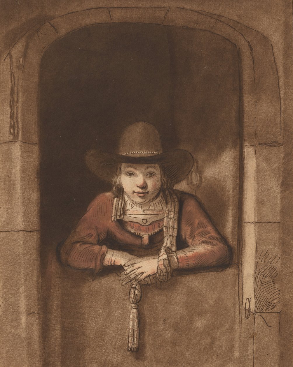 Jongen leunend over een lagere deur, 1763, gepubliceerd 1765 door Cornelis Ploos van Amstel