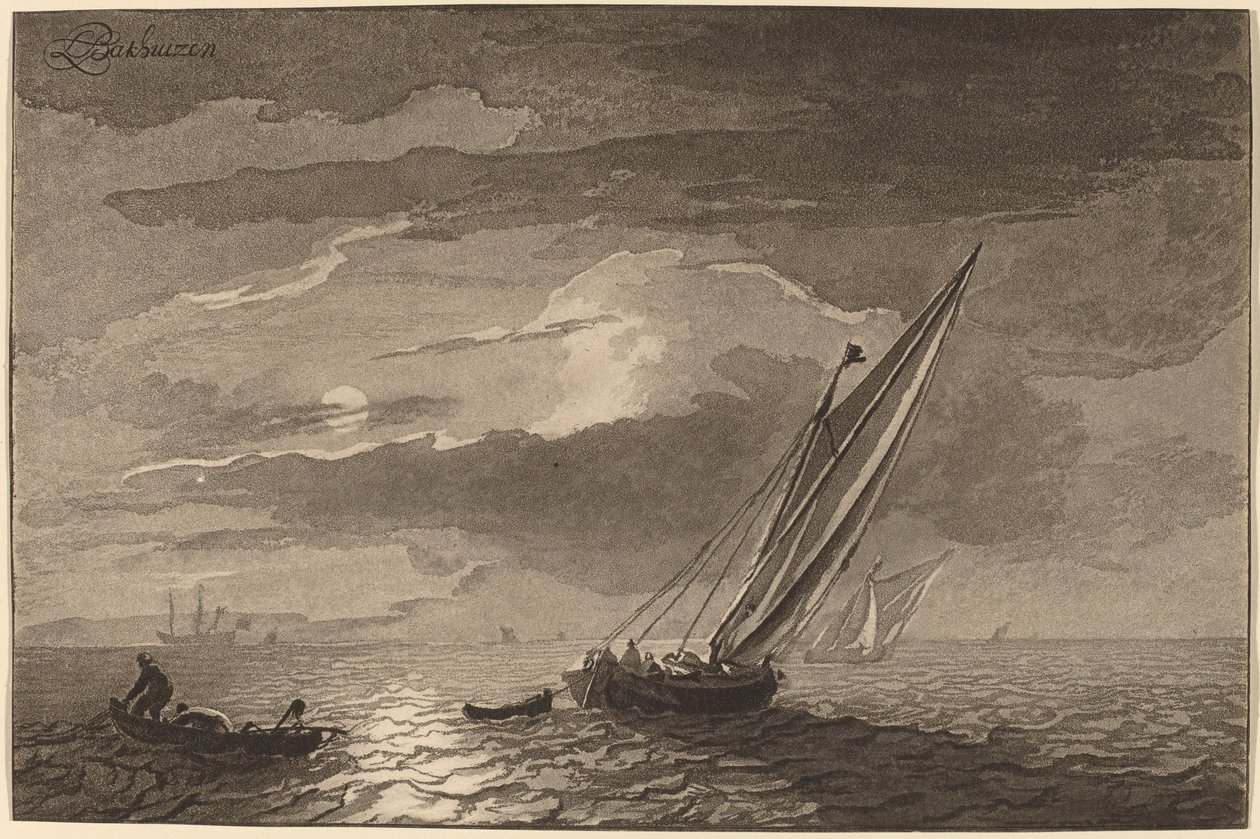 Zeegezicht met Volle Maan door Cornelis Ploos van Amstel