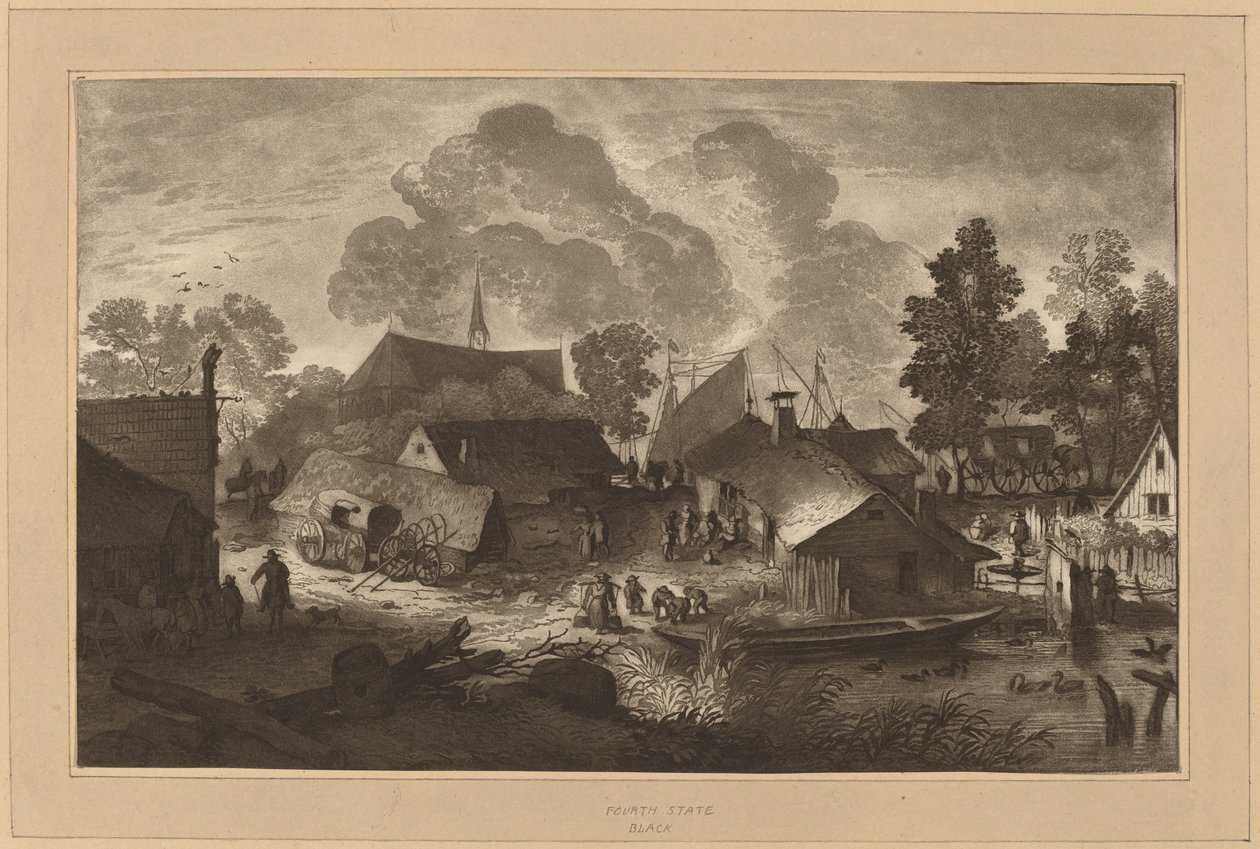 Dorp met vijver door Cornelis Ploos van Amstel