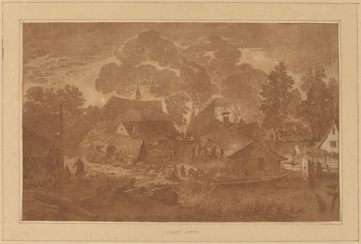 Dorp met Vijver door Cornelis Ploos van Amstel