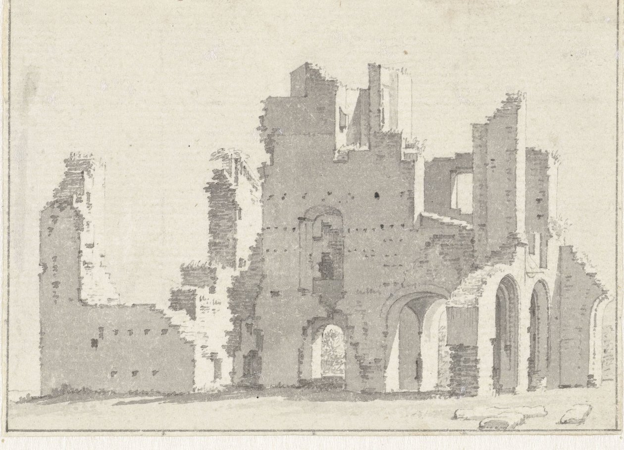 De ruïne van de abdij te Rijnsburg door Cornelis Pronk