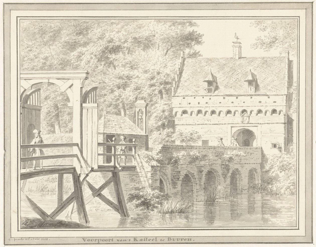 Voorpoort van het kasteel te Buren door Cornelis Pronk