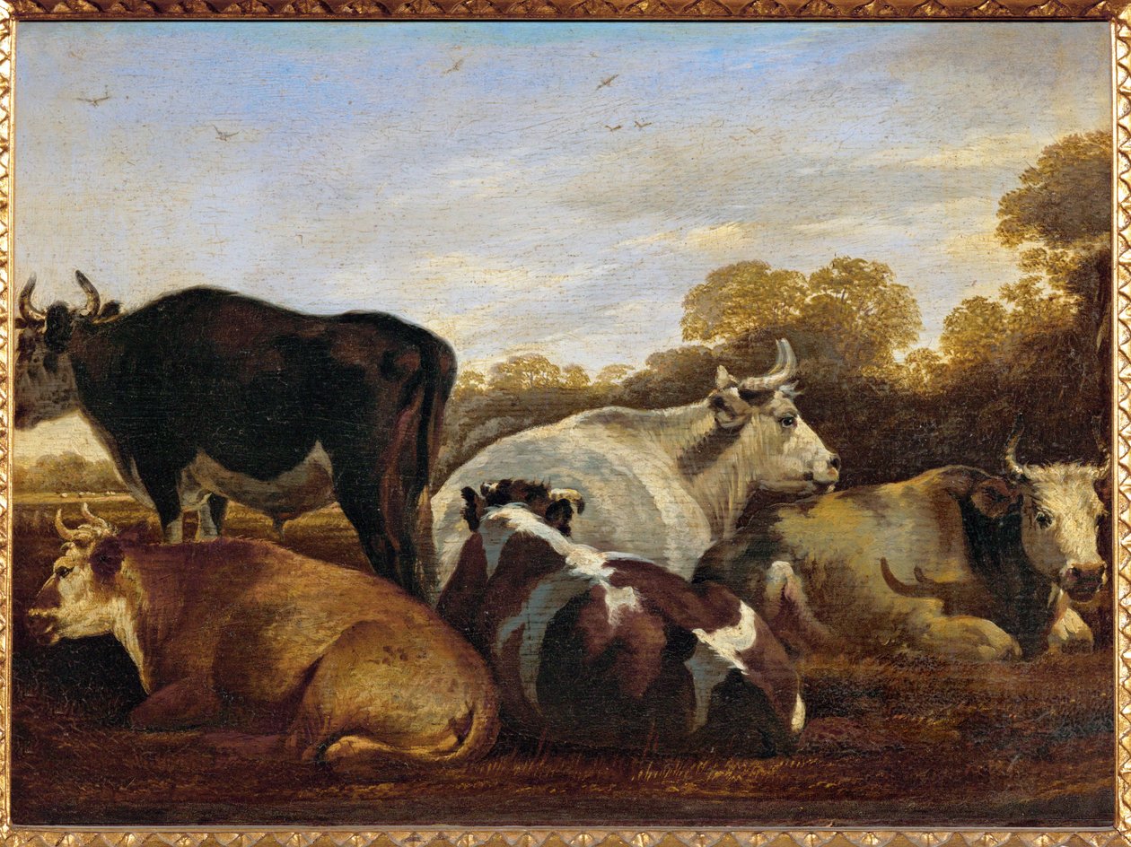 Koeien (schilderij op eikenhout) door Cornelis Saftleven