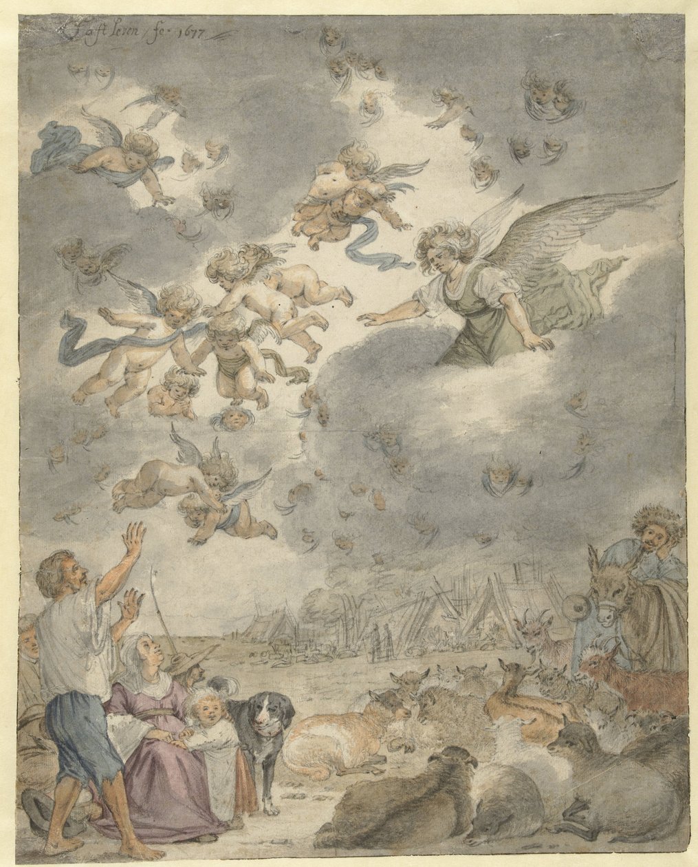 De verkondiging aan de herders door Cornelis Saftleven